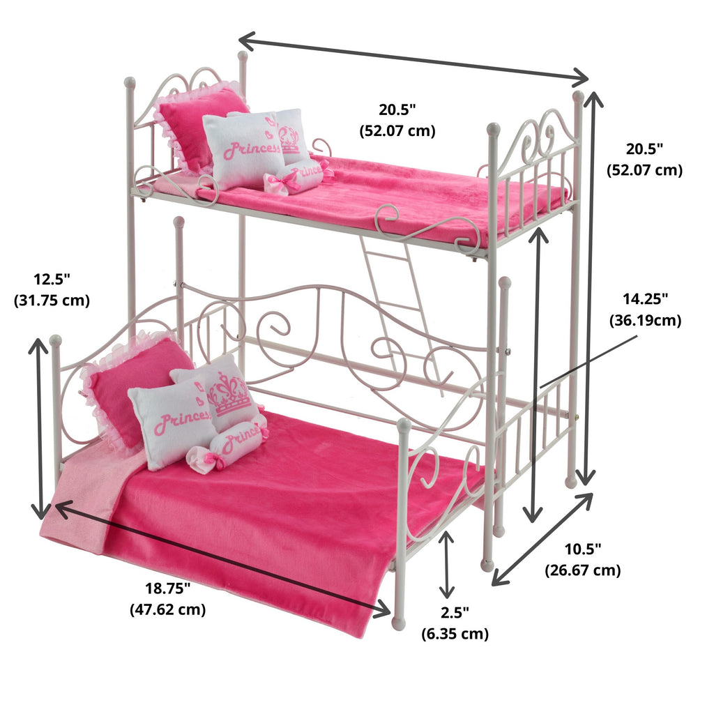 White Metal Loft Bed with Daybed for 18 inch Dolls C9508