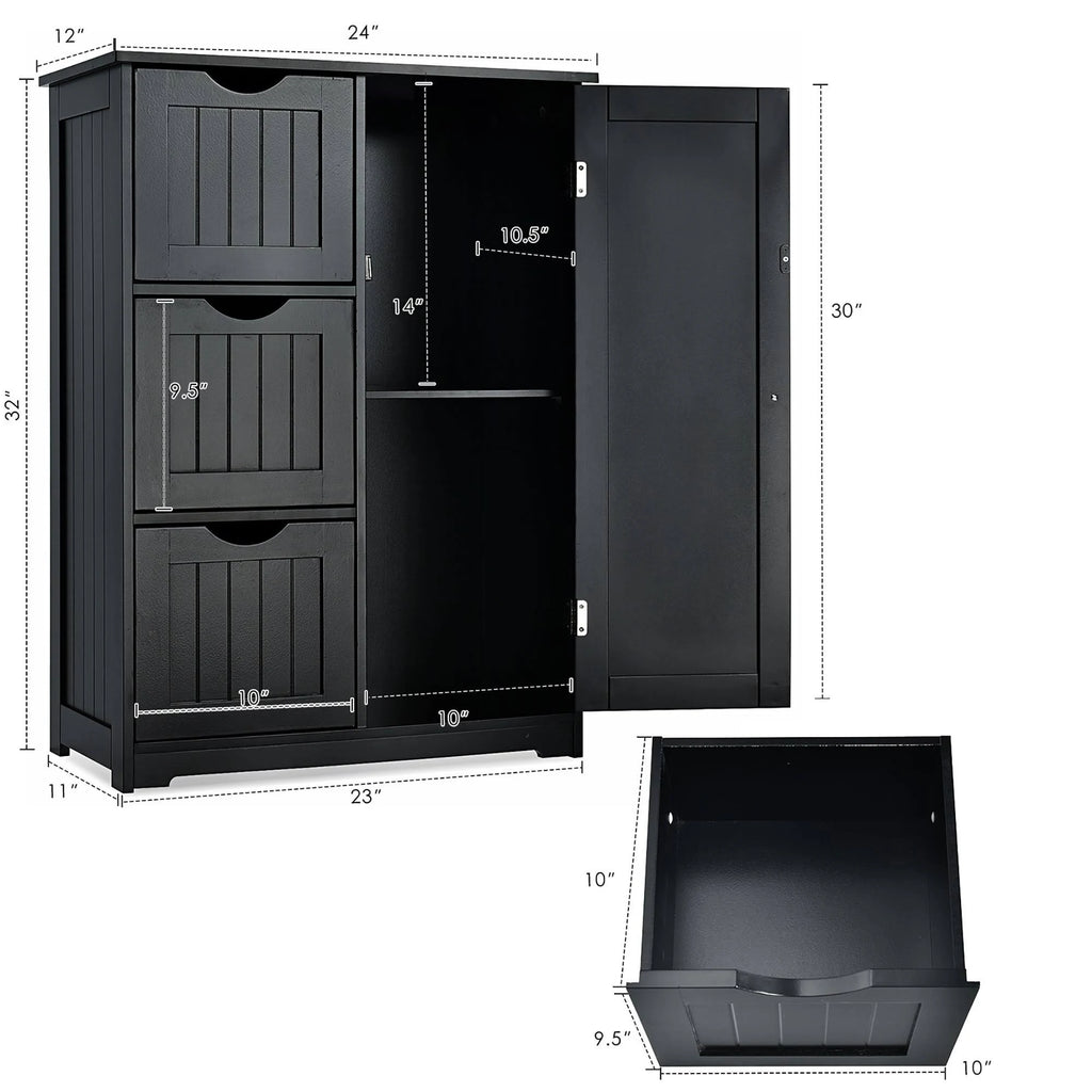 Grey Wooden Bathroom Floor Cabinet with 1 Cupboard and 3 Drawers K5495