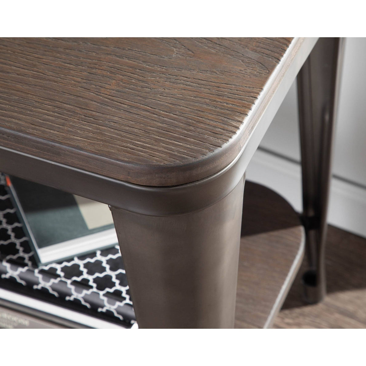 Industrial Wood and Metal End Table P7615