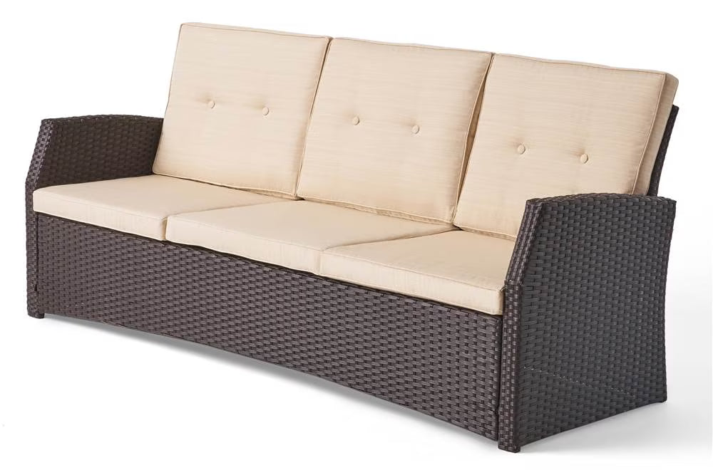 Brown/Beige 3 Seater Wicker Sofa S8889