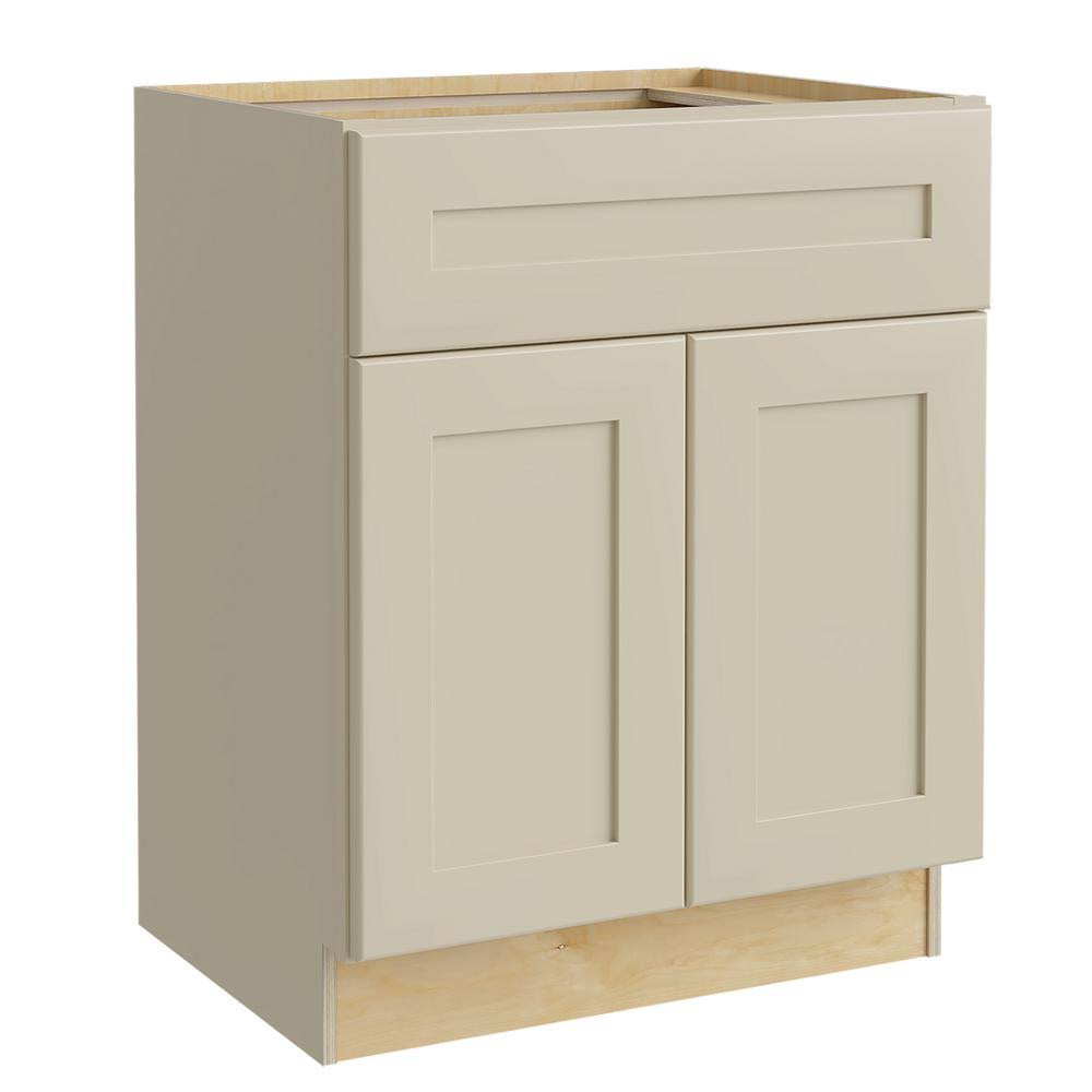 Cream Painted Plywood Sink Base Kitchen Cabinet 2 Doors 30 in. x 34 M278884