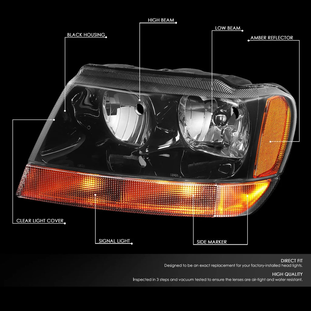 Black Housing Amber Side Headlight Headlamps for Jeep Grand Cherokee I429