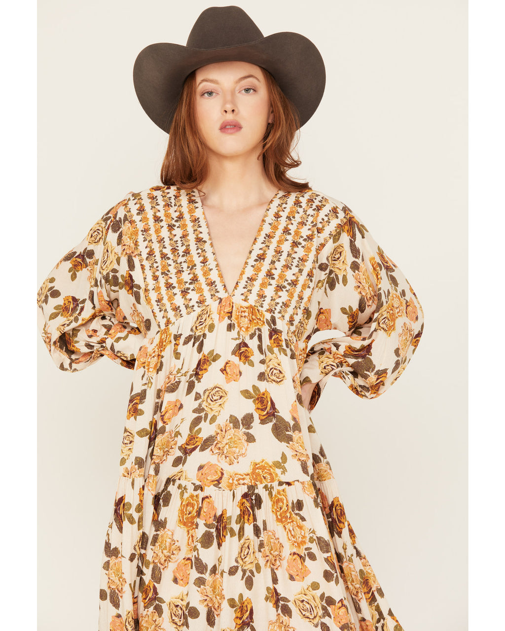 Ivory Floral Maxi Dress R9076