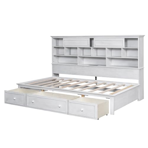 Antique White Twin Size Wood Daybed Frame with 3 Drawers Y601243