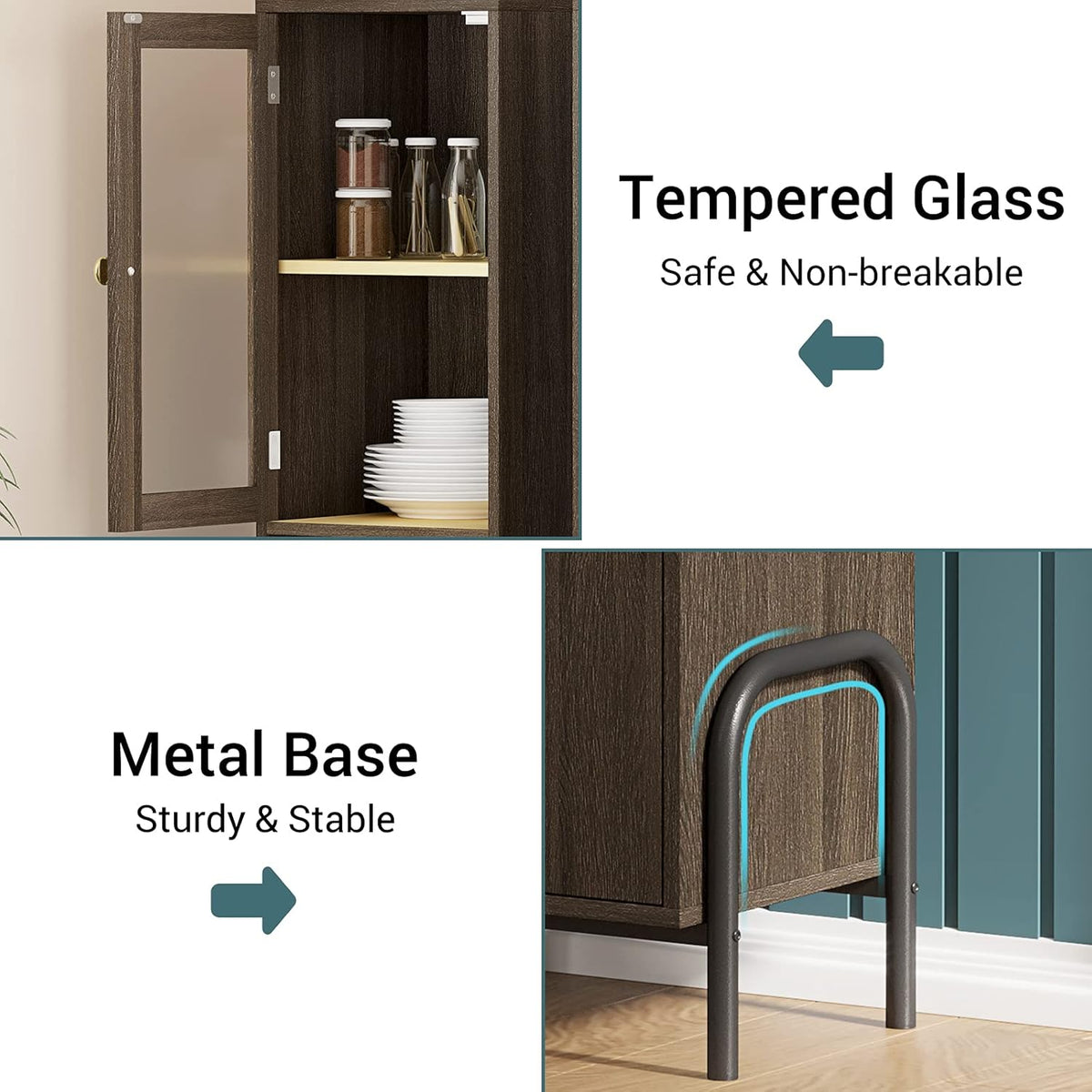 67'' Tall Bathroom Storage Cabinet with Drawer, Glass Door & Shelves D745