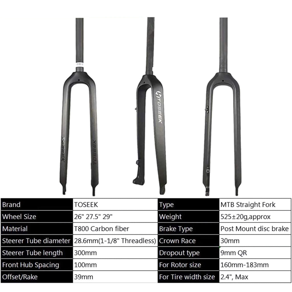 MTB Rigid Fork 1-1/8" Full Carbon Fiber Disc Brake Fork 26/27.5/29'' Straight Tube Mountain Bike Front Forks L643630