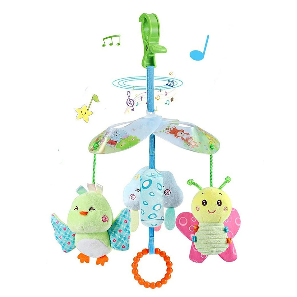 Baby Car Seat Clip On Stroller Toy With Birds And Hanging Rattle Sensory Activity Toy Z53354