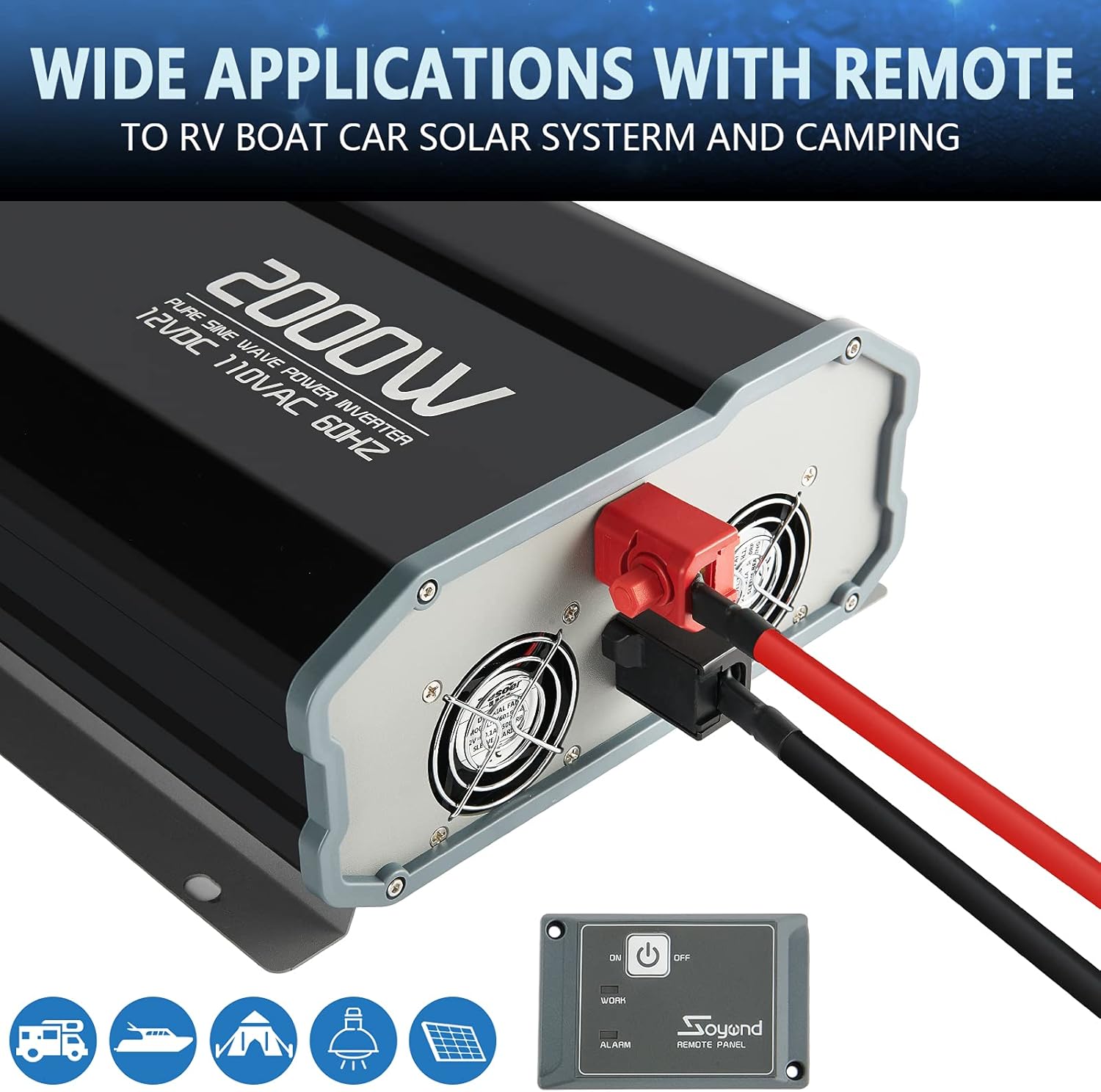 Pure Sine Wave 1000 Watt 12vdc to 120vac Car Inverter with Dual Ac Outlets V8063