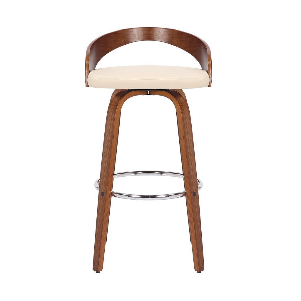 Faux Leather & Wood Swivel Counter Stool in Cream/Walnut A15571