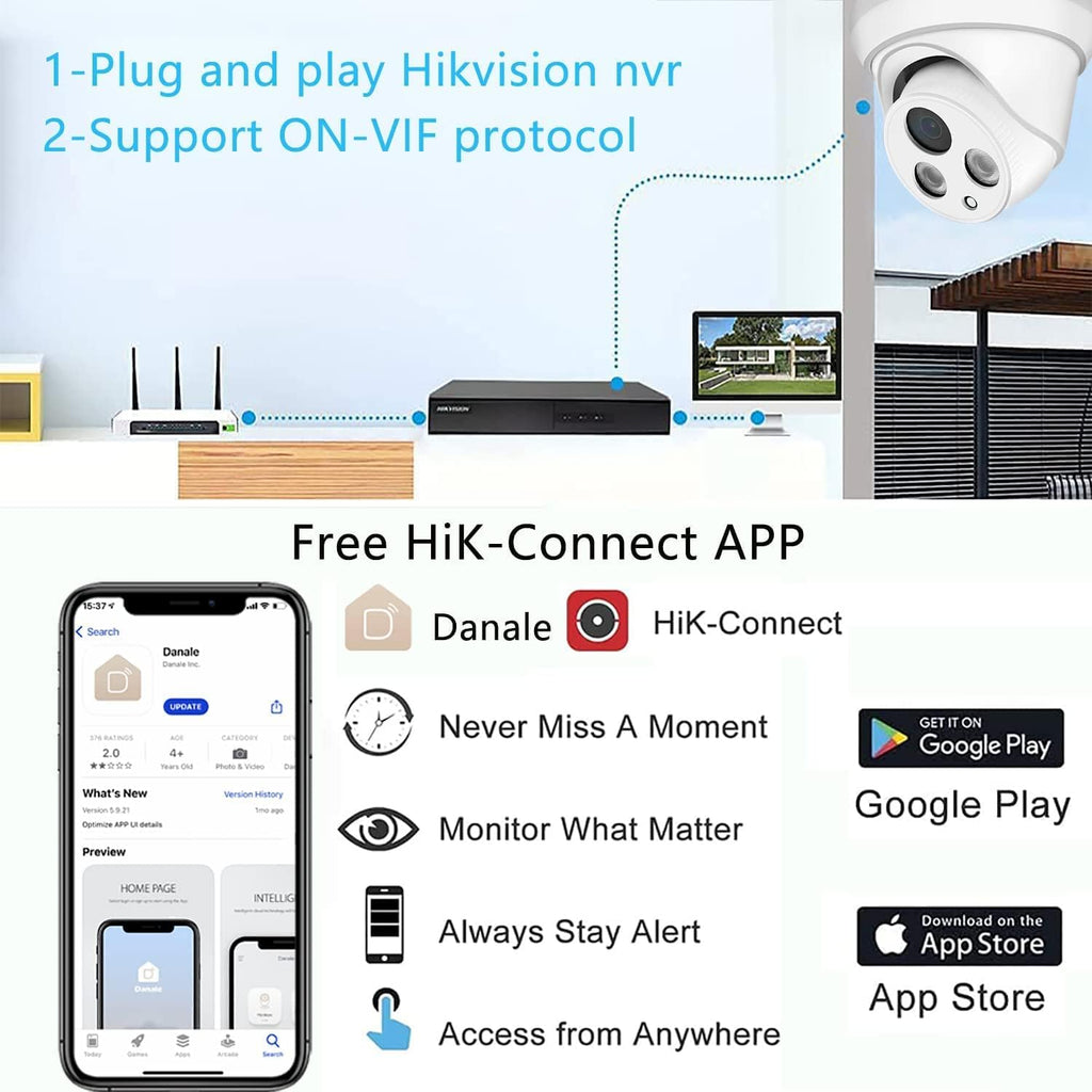4K UltraHD 8MP Outdoor Security PoE IP Turret Camera with Microphone, 2.8mm Wide Angle, 98ft Night Vision, H.265, IP67 Waterproof F984