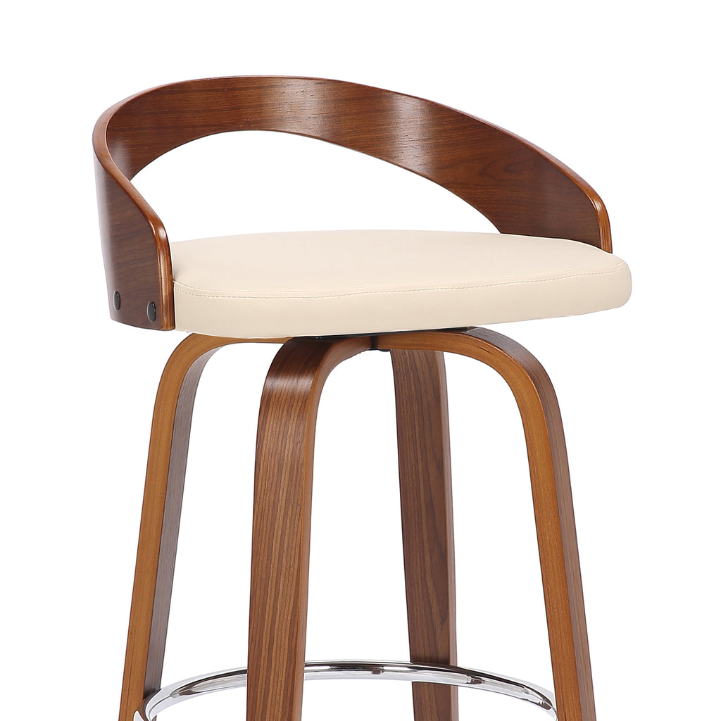 Faux Leather & Wood Swivel Counter Stool in Cream/Walnut A15571