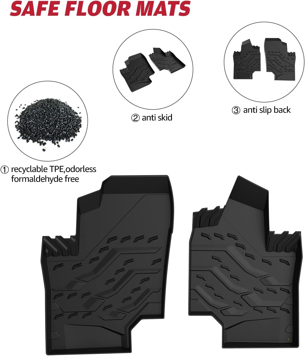 All Weather Waterproof 3D Floor Liners Front TPE Black D6452