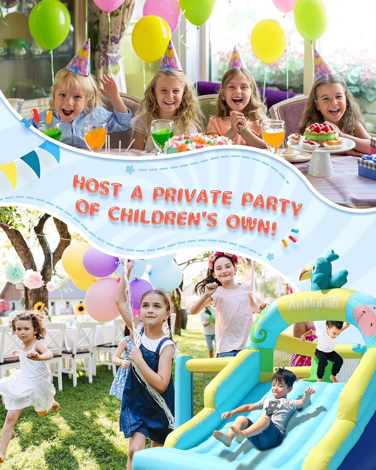 Inflatable Bounce House with Blower, Wide Slide, Ball Pool W518247