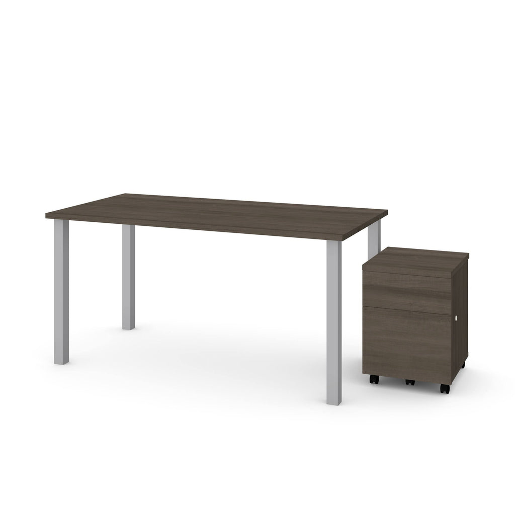 2 Piece Table with Square Metal Legs and Mobile Filing Cabinet Y15617