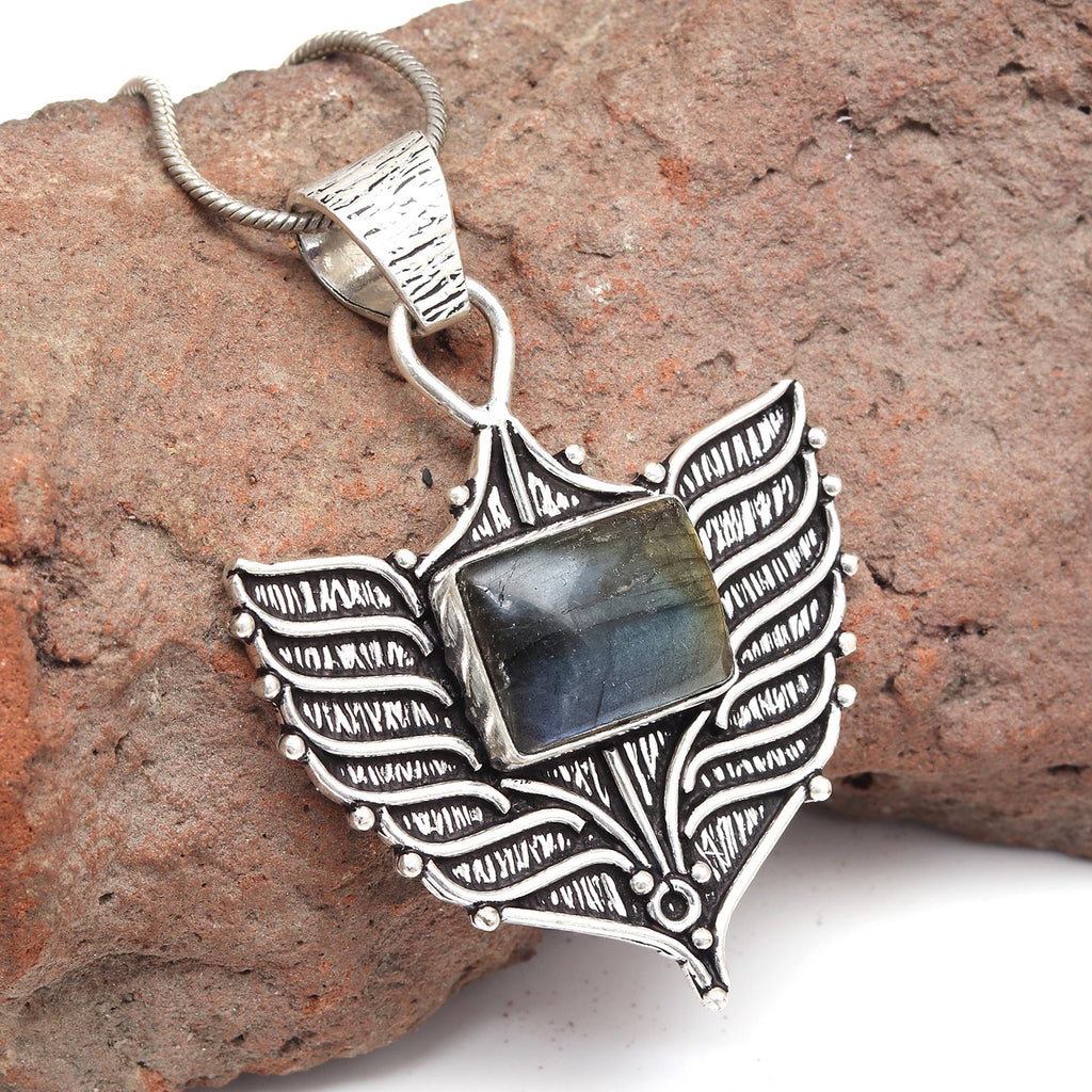 Silver 925 Sterling Garnet Gemstone Necklace Labradorite Jewelry Handmade I172568