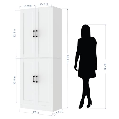 Black 71" Tall Wooden Kitchen Storage Cabinet with Doors D79543