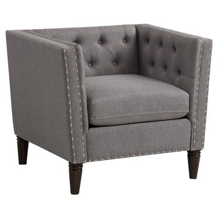 Gray Button Tufted Accent Chair with Nailhead Trim D84093