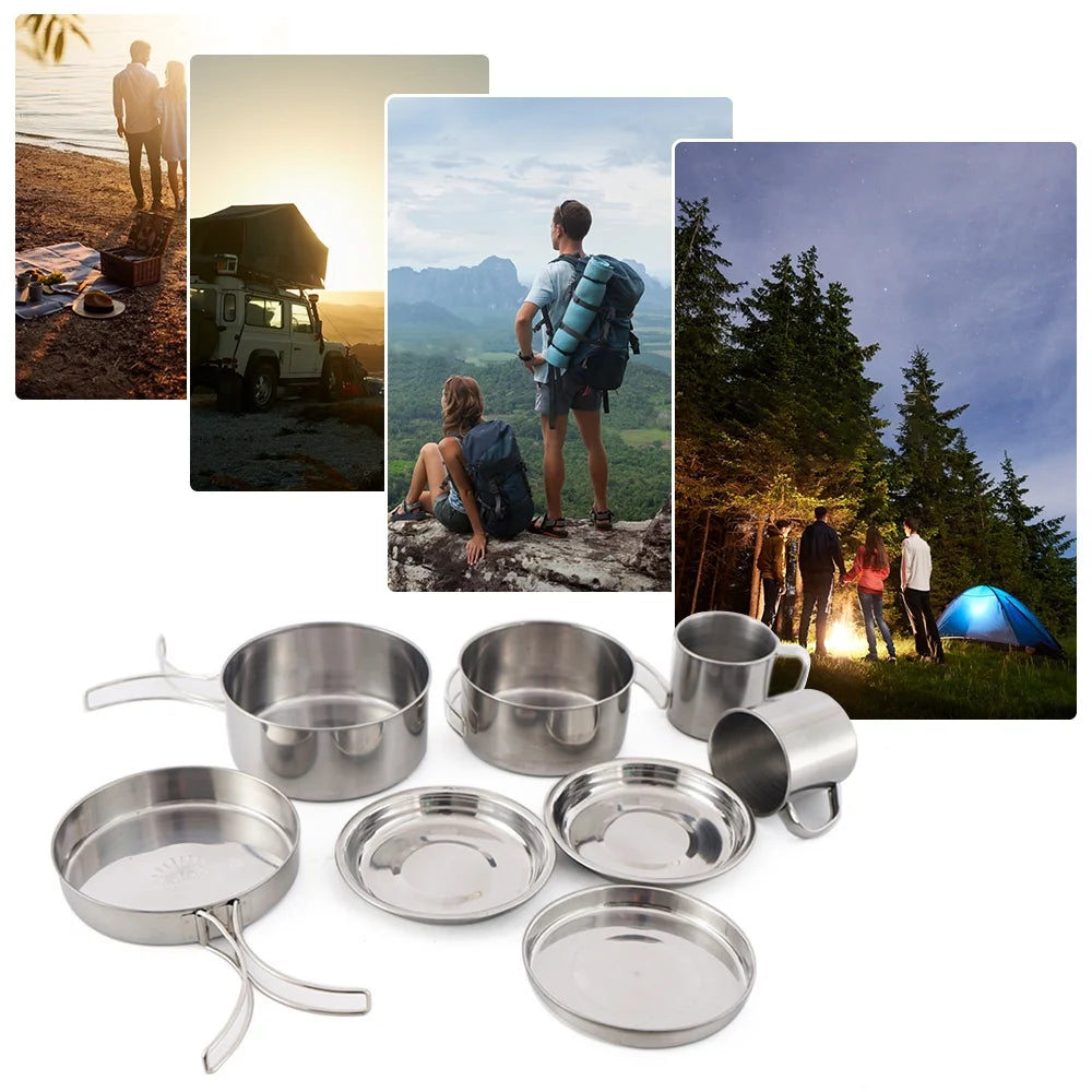 8PCS Stainless Steel Camping Cookware Mess Kit Y54468