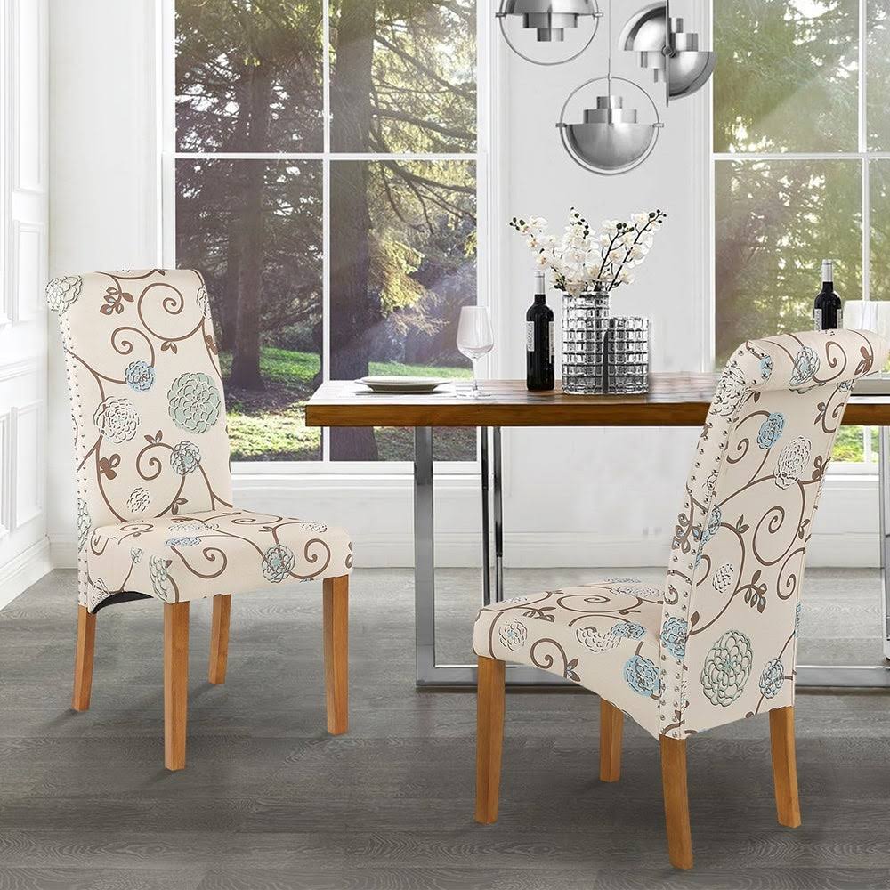 Fabric Padded Side Chair with Solid Wood Legs Set of 2 D5497