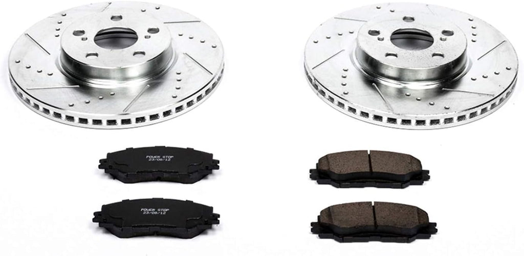Front Z23 Carbon Fiber Brake Pads with Drilled & Slotted Brake Rotors Kit O65169