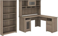 Espresso Oak L Shaped Desk with Hutch and 5 Shelf Bookcase W994889