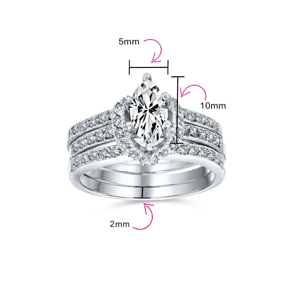 2CT Marquise CZ Engagement Ring Set Sterling Silver C5331