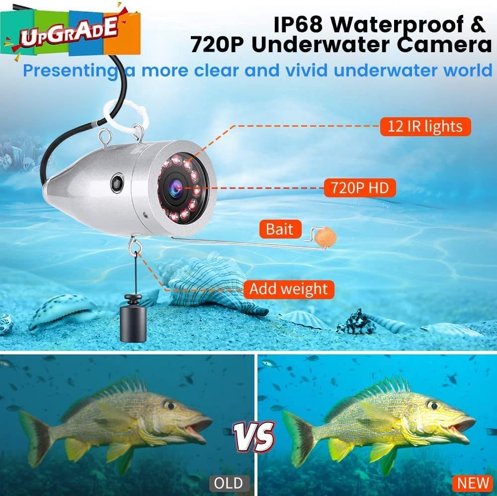 Upgraded 720P Underwater Fishing Camera with 7 inch Screen (15m) E219
