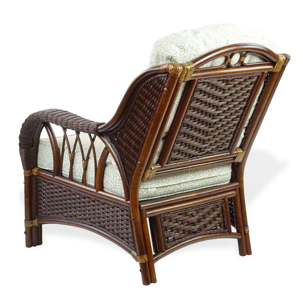 Dark Walnut Natural Rattan Wicker Armchair with Ottoman and Cushion U268