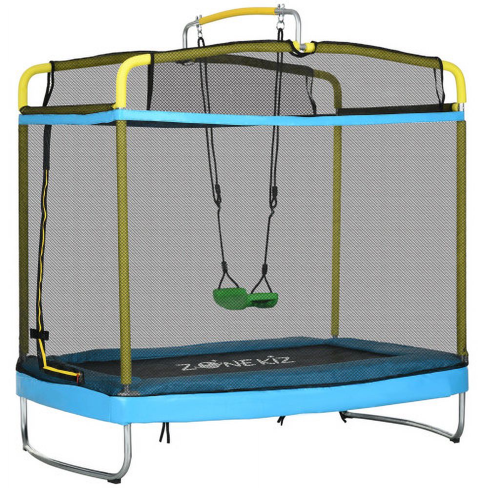 3-in-1 Kids Trampoline with Enclosure, Swing, Gymnastics Bar, Light Blue Z1598