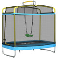 3-in-1 Kids Trampoline with Enclosure, Swing, Gymnastics Bar, Light Blue Z1598