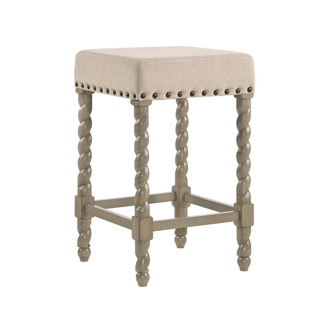 Cream Linen and Espresso Wood Twisted Leg Bar Stool B462505