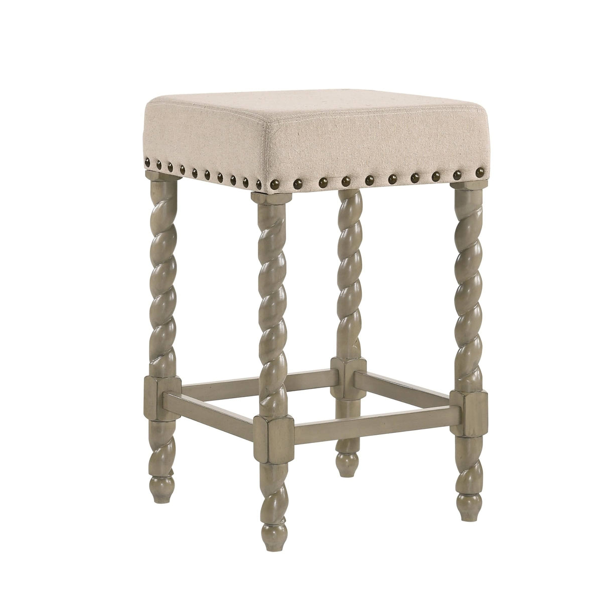 Cream Linen and Espresso Wood Twisted Leg Bar Stool B462505