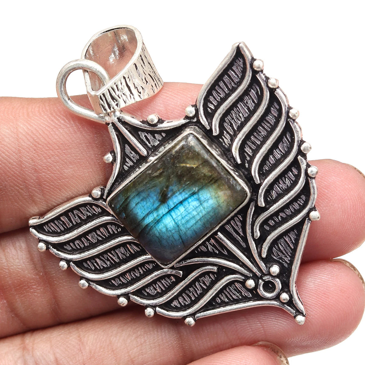 Silver 925 Sterling Garnet Gemstone Necklace Labradorite Jewelry Handmade I172568