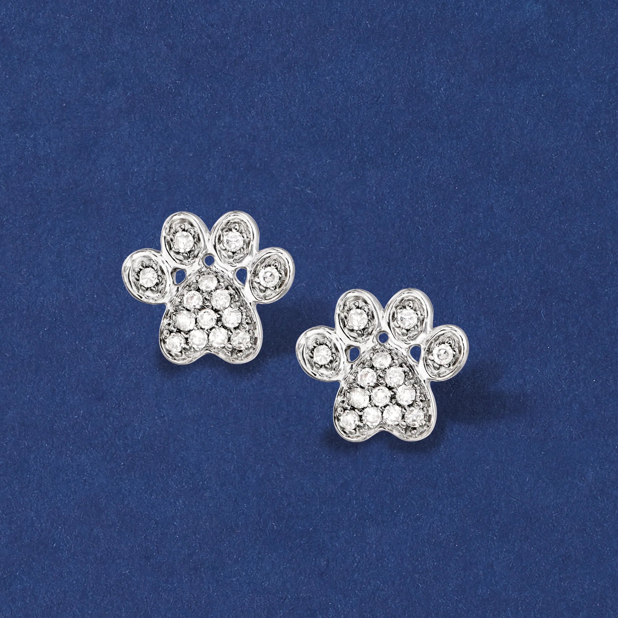 Diamond-Accented Paw Print Earrings in Sterling Silver P793415