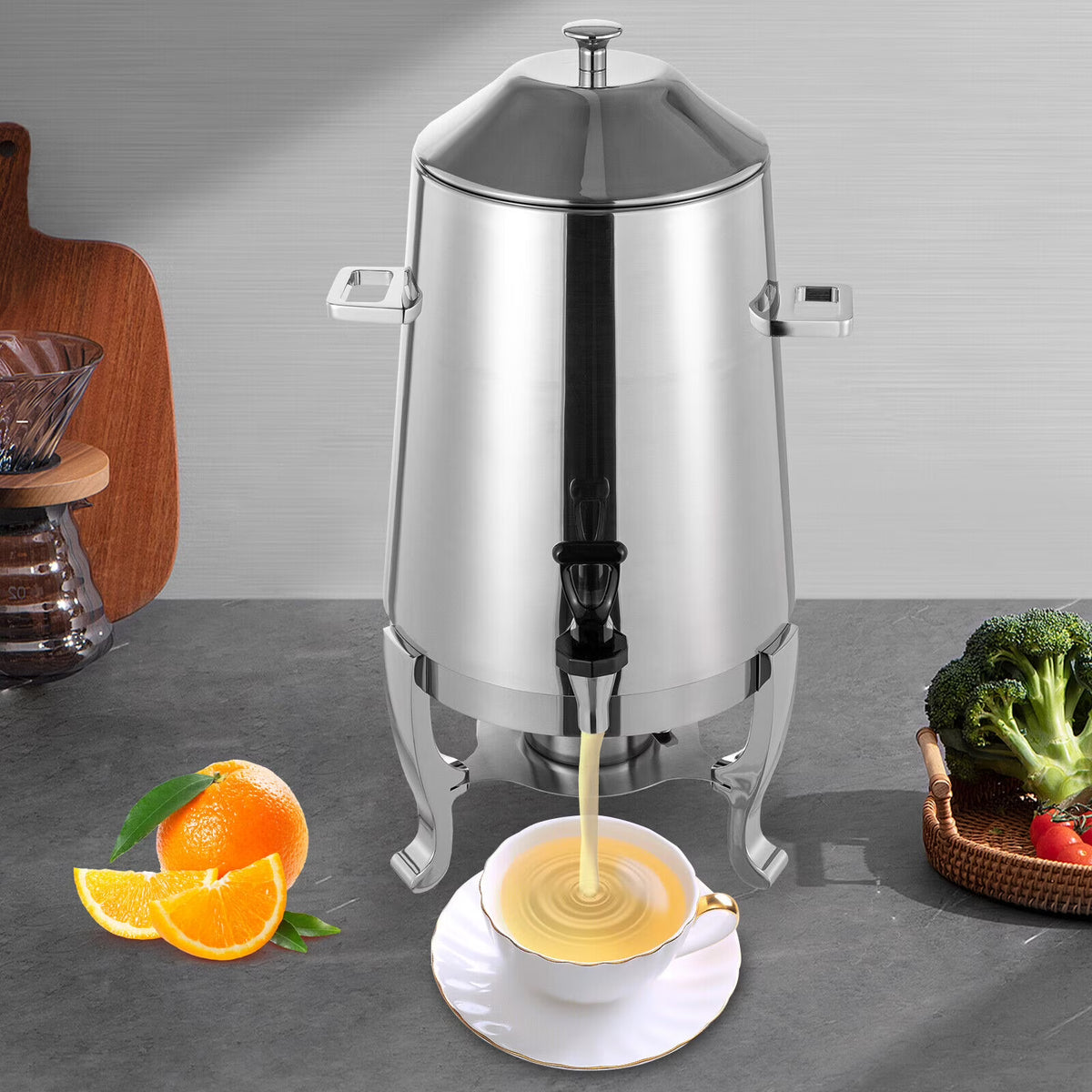 Insulated Stainless Steel Beverage Dispenser with Spigot, 3.43 Gallon / 54 Cup B313