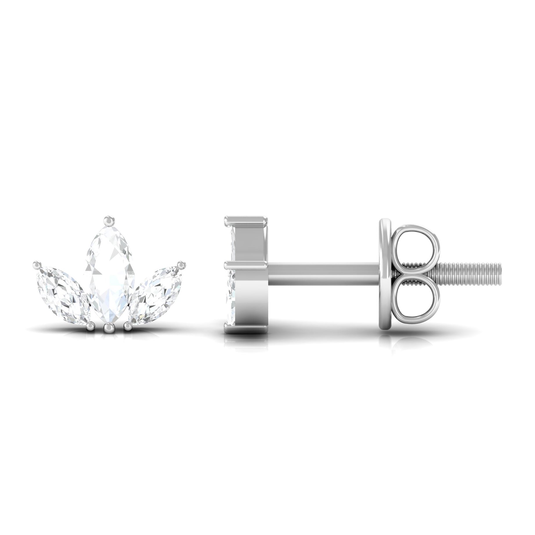 1/4 CT Marquise Cut Diamond Stud Earrings in Leaf Design, 925 Sterling Silver T80602