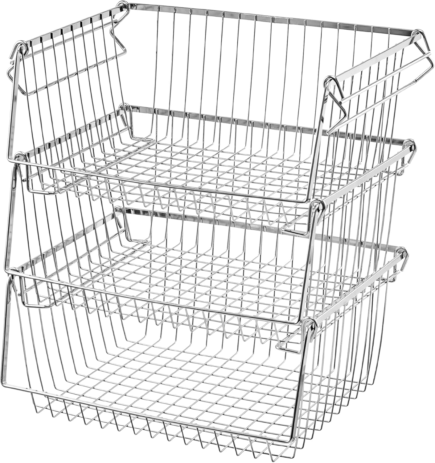 14'' Stacking Metal Wire Storage Baskets with Handles, Set of 3 N916