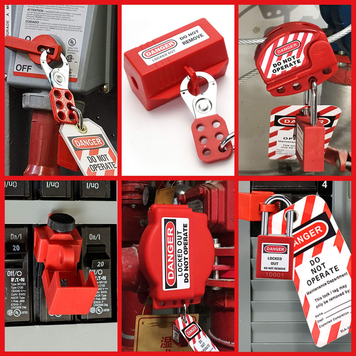 Lockout Tagout Kit with Safety Padlocks, Hasp, Breaker Lockout, Ball Valve Lockout, Steel Cable Lockout, Plug, Valve Lockout, Tags Q62617