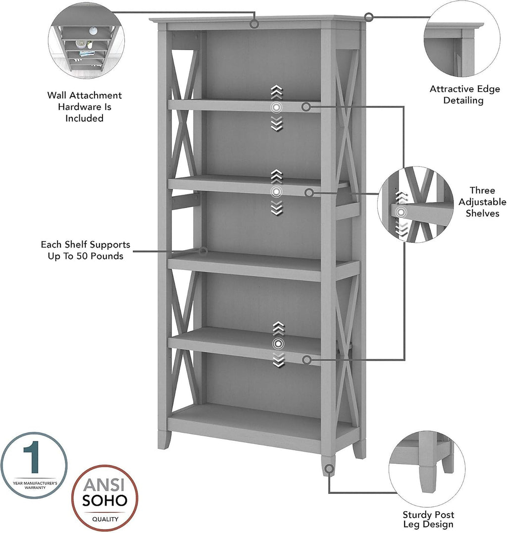 Tall 5 Shelf Bookcase, Cape Cod Gray U1673