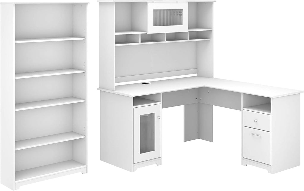 Espresso Oak L Shaped Desk with Hutch and 5 Shelf Bookcase W994889