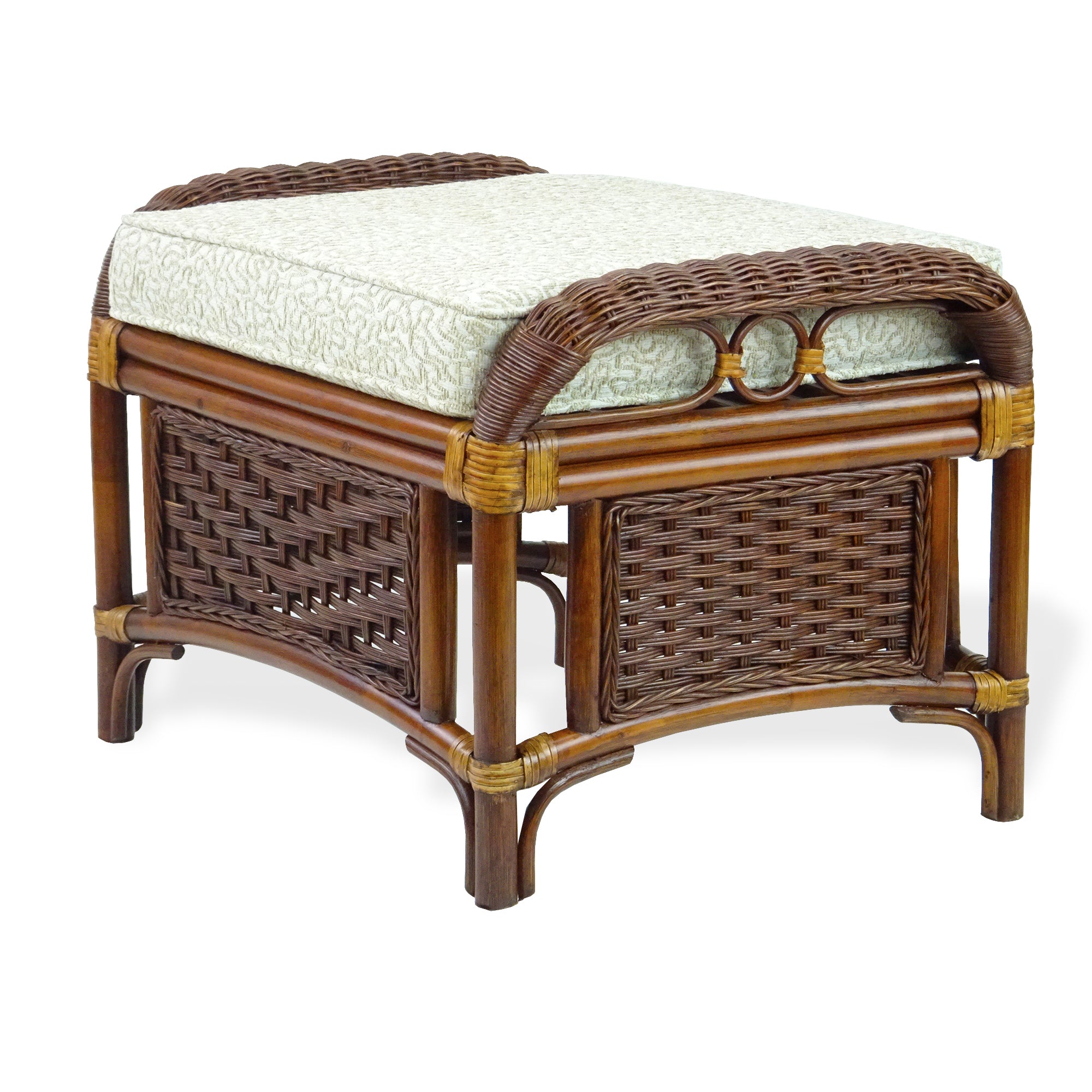 Dark Walnut Natural Rattan Wicker Armchair with Ottoman and Cushion U268