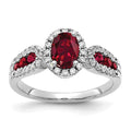 14k White Gold Lab Grown Diamond and Oval Created Ruby Ring Size 7.00 B9695