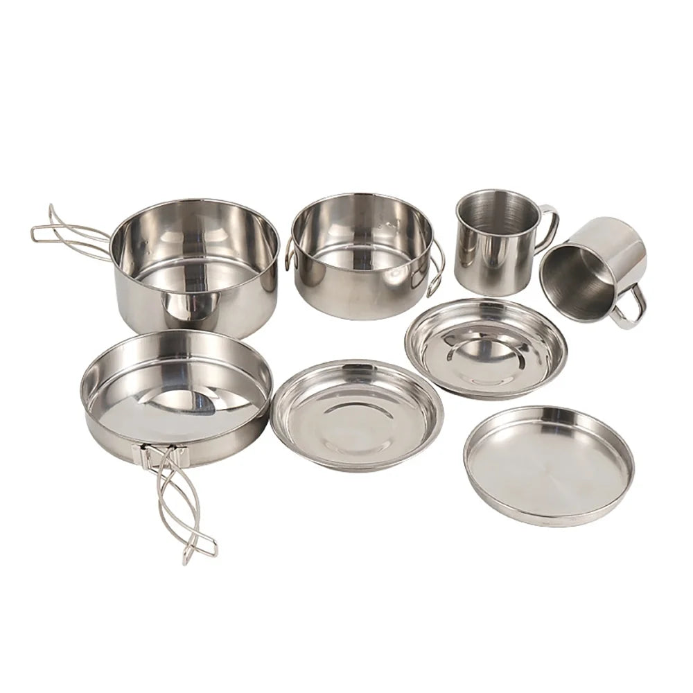 8PCS Stainless Steel Camping Cookware Mess Kit Y54468