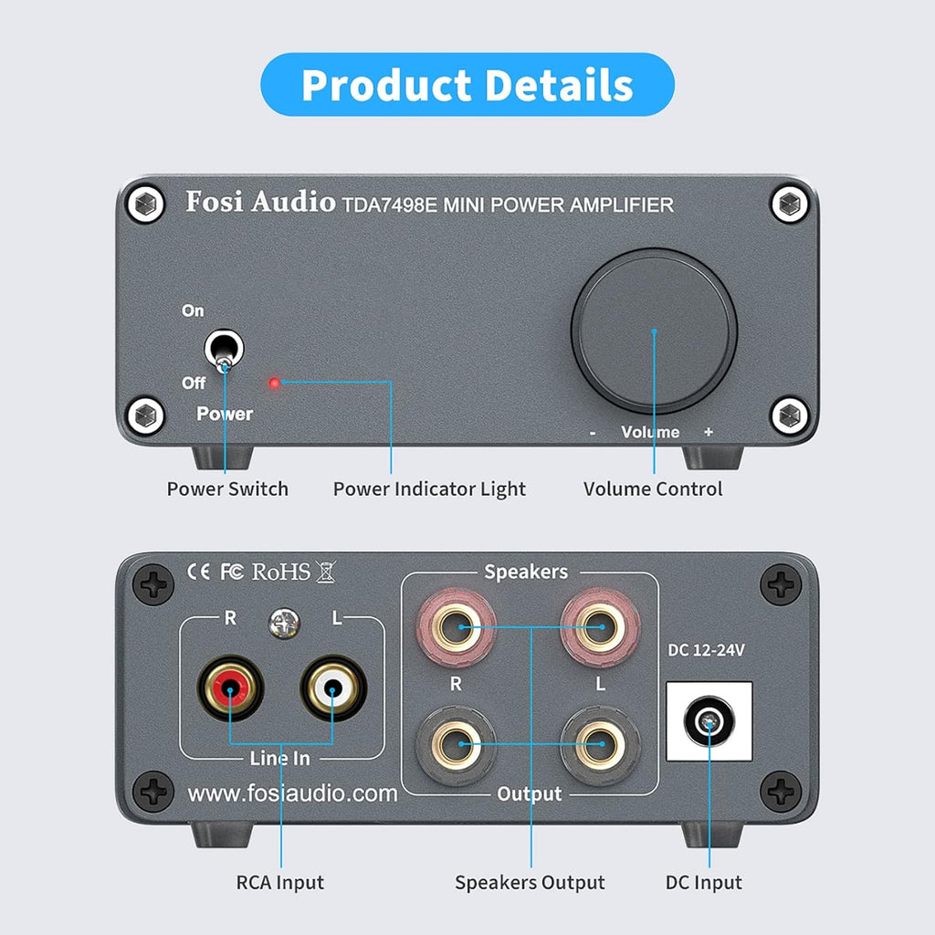 TDA7498E 2 Channel 160W x2 Stereo Audio Amplifier Mini Hi-Fi Class D Integrated Amp with 24V Power Supply Pack of 2 Y496247
