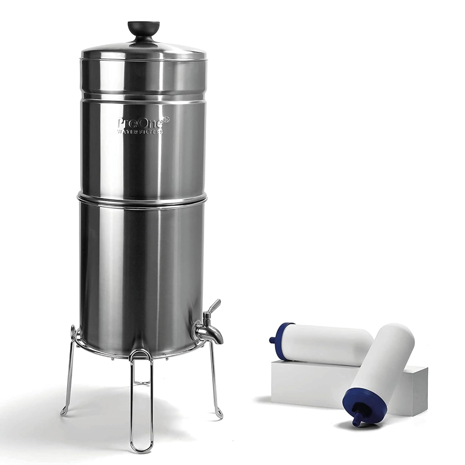 Stainless-Steel Gravity Water Filter System, 2.25-Gallon Countertop Water Dispenser with 7-inch Filter and Wire Stand W366