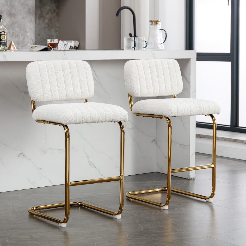 Ivory Boucle Fabric Counter Height Bar Stools Set of 2 K436