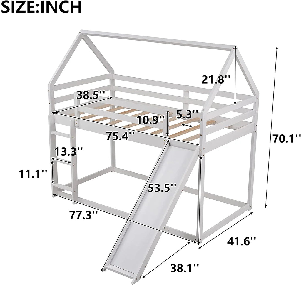 White Wood Buk Bed With Slide P9022