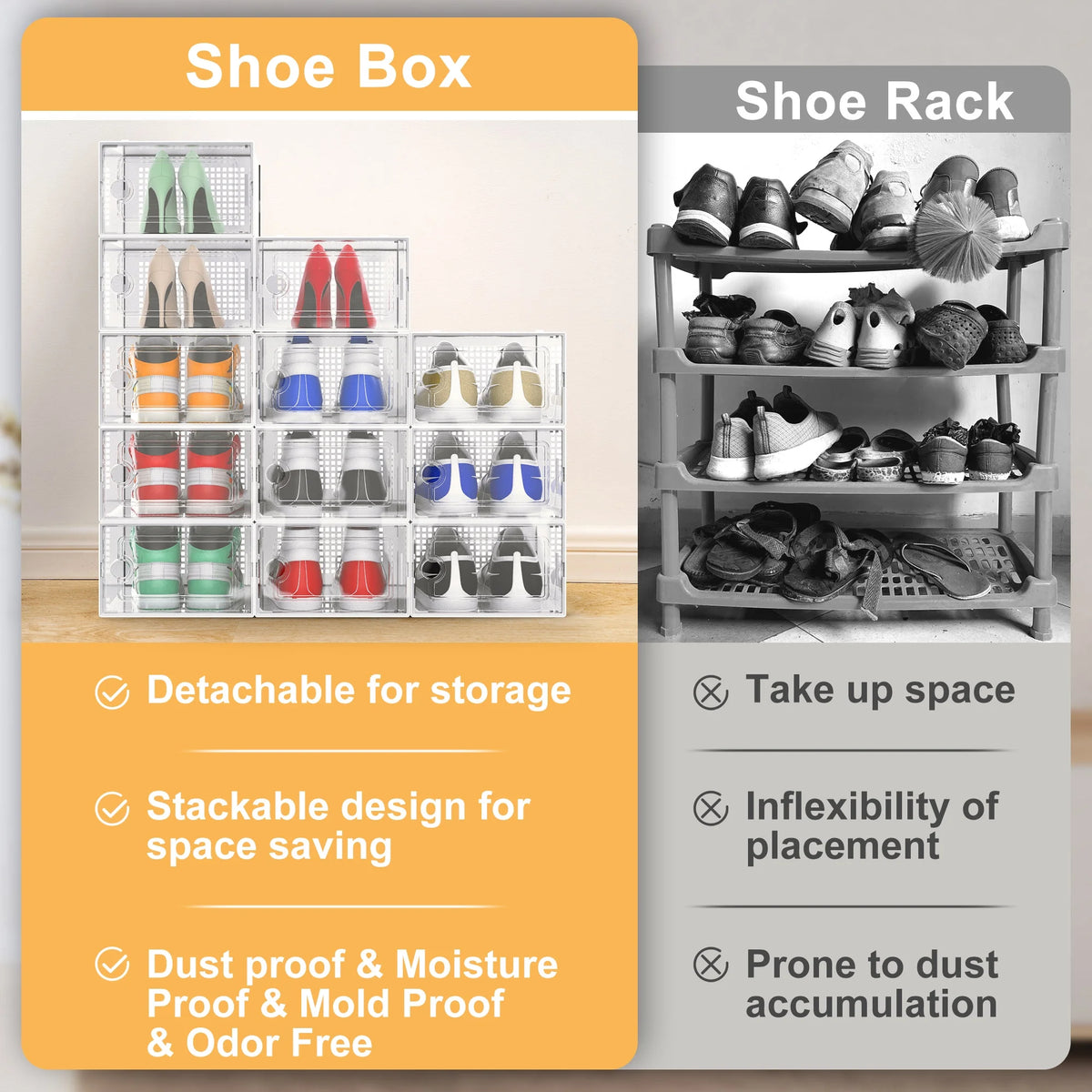12 Pack Clear Stackable Shoe Storage Box Y8112
