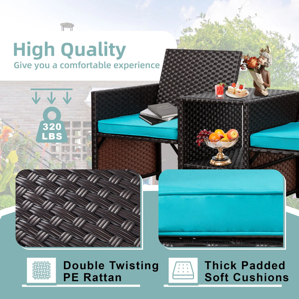 Blue Rattan Patio Conversation Set Sofa Loveseat Table Chairs E4023
