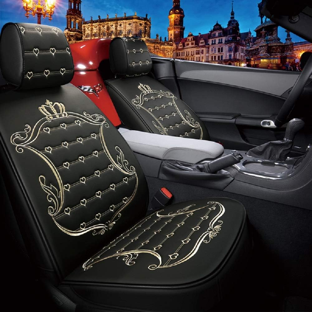 5pcs Waterproof Leather Car Seat Covers Full Set (Black-Pink) M96092